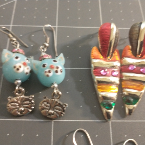 Three pairs of eclectic dangle earrings each about two inches long - Picture 2 of 3